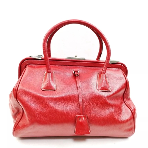 PRADA Red Satchel Bag Red Leather Purse Handbag with Lock and Key - Picture 1 of 9